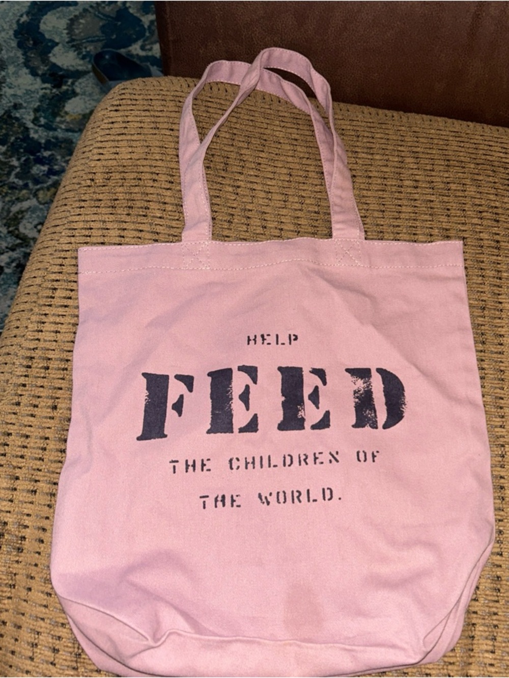 FEED the Children of the the world Organic cotton tote bag Reusable Mauve Eco